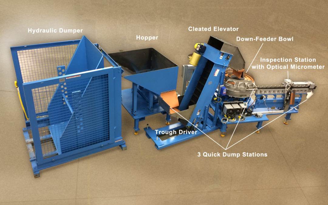 Quick changeover vibratory feeder system handles 8 different bolts