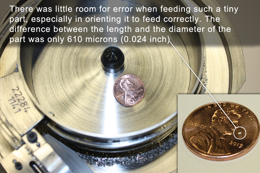 Ultra tiny parts feeder for iridium metal electrodes