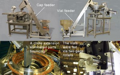 Two parts feeders synced for assembly automation