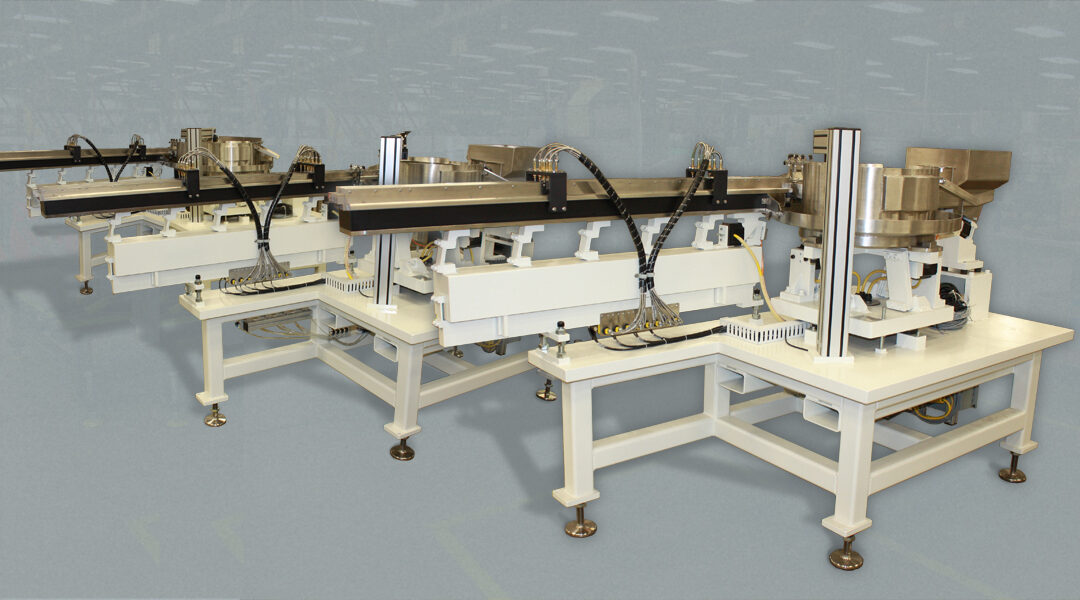 Three identical medical part feeders with one variance